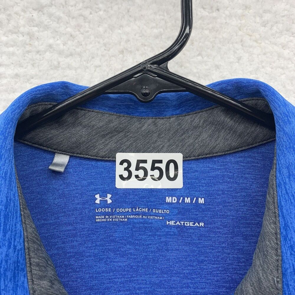 Under Armour Polo Shirt Mens Medium M Loose HeatGear Blue Geometric Golf Dad - Picture 10 of 10
